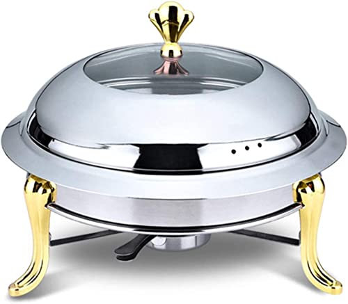 JKJZSALJ Chafing Dish in Acciaio Inossidabile,Set di Chafing Dish Rotondi in Acciaio Inossidabile,Scaldavivande da Tavolo Rotondo,Mini Pentola Calda per Catering,Picnic All'Ap,Gold