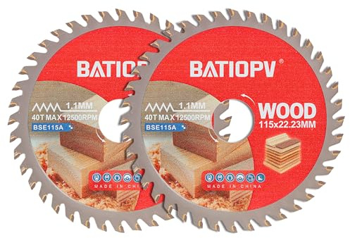 BATIOPV Lot de 2 Disque à Tronçonner Meuleuse 115 x 22,23 mm – Lame de Scie Circulaire 40 Dents en Carbure de Tungstène pour Bois, Contreplaqué, Stratifié, Cloison Sèche et Plastique