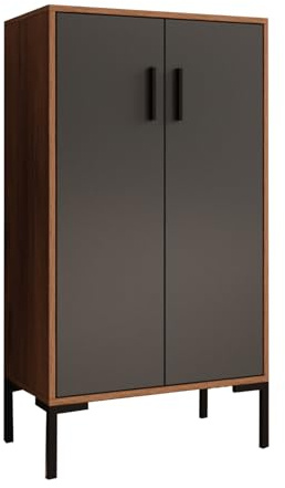 MB Muebles Bonitos | Aparador pequeño Lander L17 para Salón Moderno | Armario Auxiliar | Color Nogal Ambar y Gris | 60x110,5x30 cm