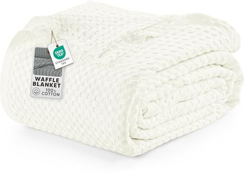 Utopia Bedding 100% Cotton Waffle Weave Blanket King Size for Bed - Lightweight, Breathable Summer Blankets Soft and Cozy, Gift for Mother’s Day Home Decor (Ivory, 90x108 Inch)