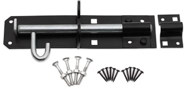 Pestillo de hierro Brenton para puerta, de 150 mm, color negro epoxi, de 150 mm, perno de seguridad resistente con cerradura para puertas de cobertizos de jardín de madera