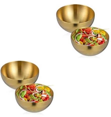 Veemoon 4pcs Stainless Steel Bowl for Salad Practical Food Serving Bowl for Kitchen Tableware for Rice Noodles