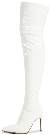 Women's Thigh High Boots, Pointy Toe Stiletto High Heel Over The Knee Boots, Fashion Comfy Sexy White 38 - US 7