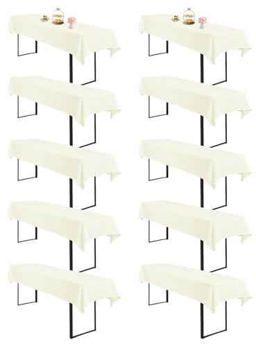 Teruntrue Biertisch Tischdecke 10er Set Beige 260x110 cm Rechteckig Tischdecke Bierzeltgarnitur Waschbar Polyester Universell für 50 und 70 cm Biergarnituren Bierfest