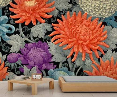 YEMYOR Floral Wallpaper Blooming Chrysanthemums Mural Wallpaper for Living Room Bedroom Vintage Flowers Wall Mural for Kitchen Restaurant Office-500x350cm