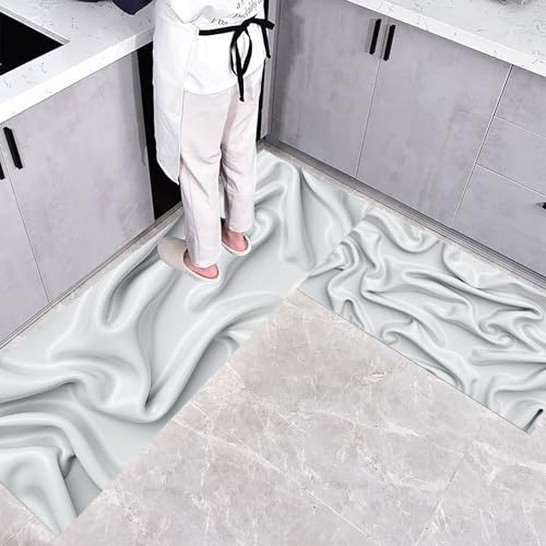 Pinceladas abstractas Alfombra de Cocina Antideslizante Alfombra de Cocinas, Arte Moderno Durable Anti-Fatiga Corredor de Pasillo para Cocinas Lavable de Cocina,45x75+45x150cm