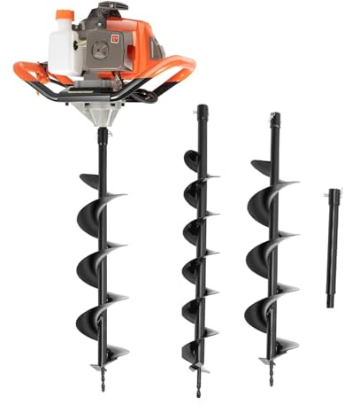 HIJNXG 71CC - Trapano a benzina, 3,2 KW, 2 tempi, con 3 punte per trapano (100/150/200 mm), per pali a mano, per recinzioni, giardinaggio, pali