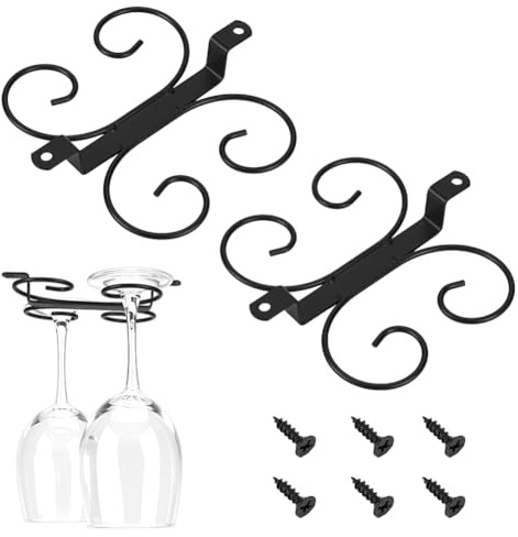 NBEADS 3 Set Portabicchieri Per Vino Da Sotto Mobile In Ferro, Con Supporto Calici E Organizzatore Bicchieri Metallo Nero Per Cucina Bar Camper Con 2 Viti Dimensioni 17.2x16.2x2.6cm