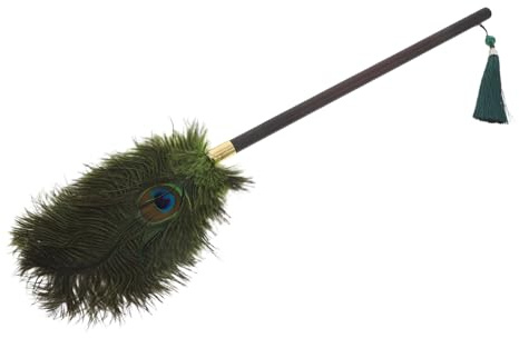 SHOWERORO Plumero de Mano Grande de Plumas de Avestruz con Mango de Madera de Nogal, Herramienta para Limpiar Ventiladores de Techo y Persianas, Cepillo Quitapolvo Reutilizable para