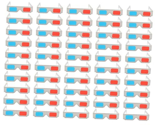 SHOWERORO Gafas 3D Anáglifo de Cartón 50 Piezas Rojo y Azul para Uso Educativo y Cine