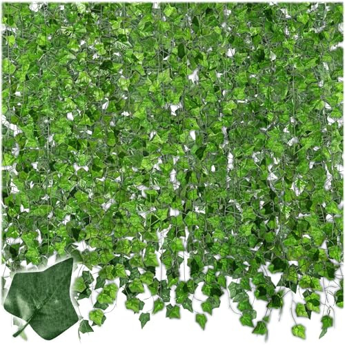 KRUMAD Juego de 24 guirnaldas artificiales de hiedra falsa, 55 m, plantas artificiales como auténticas, decoración del hogar, planta colgante artificial, guirnalda de hiedra para balcón, jardín