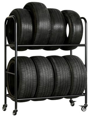 Reifenlagerständer mit Rädern, Schwerlast-Reifenständer, for Den Innen- und Außenbereich Geeignet, Zur Lagerung Von Autoreifen und Felgen(Black,45.3in/115cm)