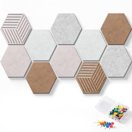 10-pack hexagonfilt pin board med 30 tryckstift, filt kork anslagstavla kakel anslagstavla, självhäftande gör-det-själv anslagstavla väggpaneler korktavla för kontor skola hem väggdekor memo foton