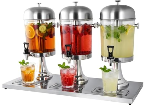 Hakka 24L Juice Dispenser, 3X 8L Commercial Drink Beverages Dispenser with Tap Cocktail Milk Water Dispenser Chamber for Warm and Cold Drink