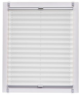 Sunlines Plissee Made in Germany, Tageslicht, Crepes Uni Klemmfix, Silbergraue Schiene, 80 x 150, Stoff, Weiß, 80 x 150cm