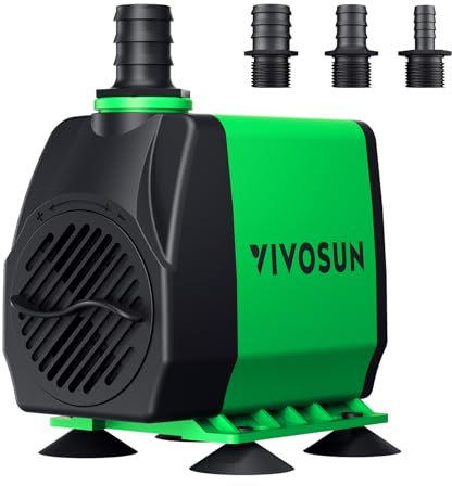 VIVOSUN 800GPH Bomba sumergible (3000 L/H, 24 W), bomba de agua ultra silenciosa con elevación alta de 10 pies, bomba de fuente con cable de alimentación de 5 pies, 3 boquillas para tanque de peces