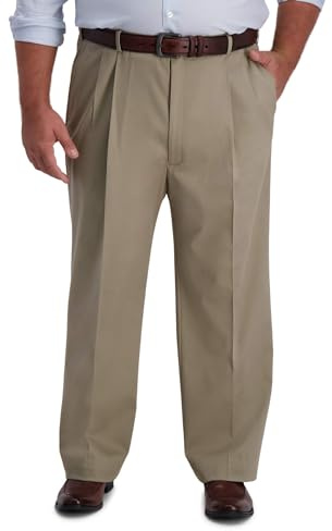Haggar Men's Big & Tall Classic Fit Iron Free Premium Khaki Pleated Pant