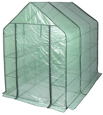 Lestarain Gartenhäuschen Foliengewächshaus Pflanzenhaus Treibhaus Tomatenhaus mit Tür zum Aufrollen， Gewächshaus Gemüse, Blumen, Obst Grün 143x215x195cm