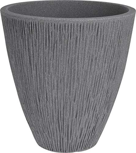 Rammento 42cm Tall Plastic Plant Pot, Ribbed Grey Stone-Effect | Large Garden & Patio Planter, Indoor Flower Pot | 39cm Weather-Resistant Tree & Herb Pot | Decorative Succulent & House Plant Holder