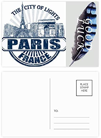 Paris Frankreich Flagge Eiffelturm Architektur Glücksfeder Postkarten-Set Dankeskarte Versandseite 20 Stück