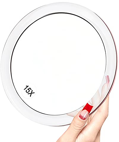 15X Vergrößerungs Spiegel - Wird für Make-up-Anwendungen - Pinzette - und Entfernung von Mitessern / Hautunreinheiten verwendet - 15cm runder Spiegel mit drei Saugnäpfen für eine einfache Montage