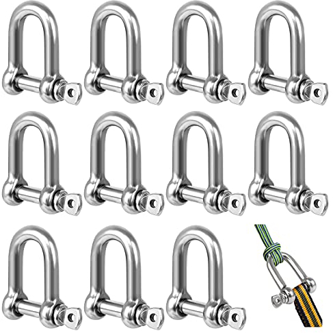 12Pcs M5 D Shackle Stainless Steel D Ring Shackle Lock D Shackle Clip 304 Stainless Steel D Shackle for Heavy Construction (Silver)