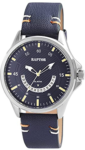 Raptor Semias Herren-Uhr Echt Leder Datum Leuchtzeiger Analog Quarz RA20316 (blau)