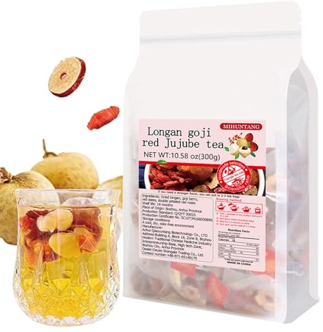 Longan Goji Red Jujube Teabags 300g Combination Women'S Drink Fruit Tea | Women'S Five Treasures Tea Triangle Tea Bags Hot Or Cold Brew Tea Rich Fruity Aroma, Sweet On The Palate, Easy To Brew