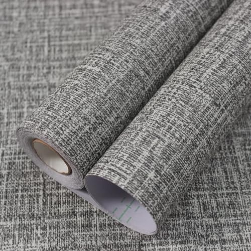 WADILE Grasscloth Peel and Stick Wallpaper 15.7in x 78.7in, Textured Contact Paper for Cabinets, Faux Linen Wall Paper Pull and Stick, Fabric Vinyl Wallpaper Self Adhesive Dark Gray