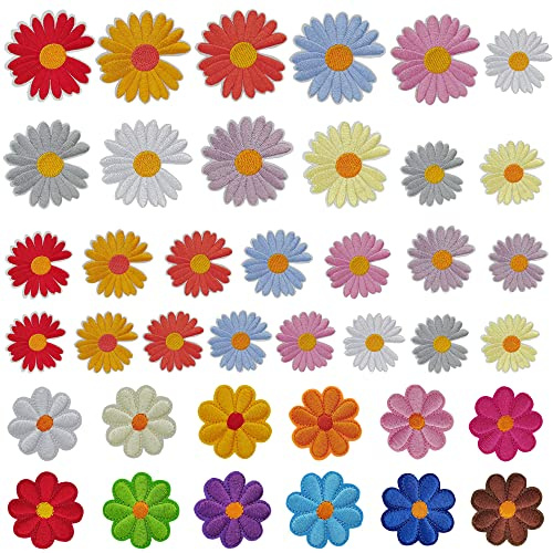 Blume Patches zum Aufbügeln，39 Stück Applikation Gestickten Aufnäher ​Mini Bestickte Patches DIY Kleidung Patches Set für DIY Dekoration T-Shirt Rucksack Hoodies Schuhe Tasche