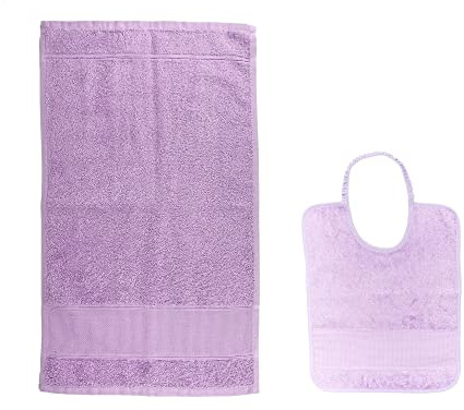 Woolove - Set asilo personalizzato con nome della tua bambina o del tuo bambino | Asciugamano Asilo e Bavaglino con Elastico | In Spugna di Cotone | Pratica Idea Regalo |Lilla