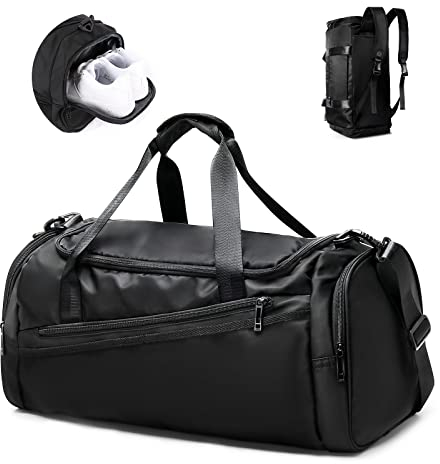 HYC00 Borsone Palestra Uomo Borsa Sportiva con Scomparto per Scarpe e Tasca Bagnata, Borsa da viaggio di Grande Capacità per Uomo Borsa Piscina Borse da Palestra per Sport Viaggi Duffel Bag,Nero