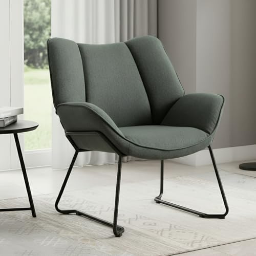 chairus Fauteuil de Relaxation en Lin Chaise Rembourrée pour Salon Chambre Individuel Chaise Longue (Vert)