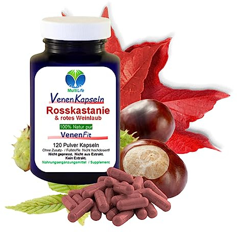 Rosskastanie Venen Fit + Weinlaub 120 Kapseln bei Wasser in den BEINEN müden, geschwollenen, erschöpften, schweren Beinen [OHNE Zusatzstoffe] 27337-120