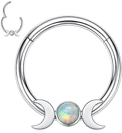 16G Septum Nasenring Silber Daith Ohrringe Chirurgenstahl Conch Ohrring Higned Segment Seamless Clicker Ring Opal Septum Ring Septum Schmuck Rook Helix Knorpel Tragus Helix Ohrring 10mm(mit Mond)