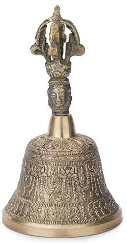 Ajuny Cloche de méditation bouddhiste en laiton faite à la main pour méditation, prière, clarté, concentration, guérison pour la décoration de la maison, 14,2 cm
