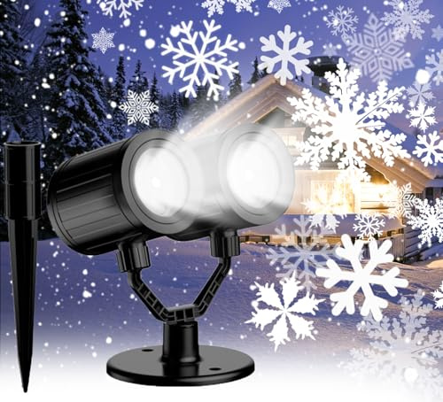 Fiocco di neve di Natale Proiettore Luci Outdoor 2025 Aggiornato Doppia Testa Fiocco di Neve Luci Impermeabile LED Nevicata Proiettore per Vacanze