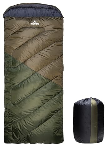 Teton Celsius XXL 0 Grad Schlafsack Allwetterschlafsack für Erwachsene Camping leicht und warm gemacht Kompressionssack inklusive, Efeu