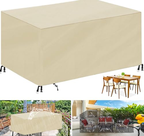 HRSMTY Housse Salon de Jardin, Très Résistant 420D Oxford Tissu Imperméable Housse de Table de Jardin, Housse de Protection Anti-UV Résistant Au Froid Coupe-Vent avec Corde