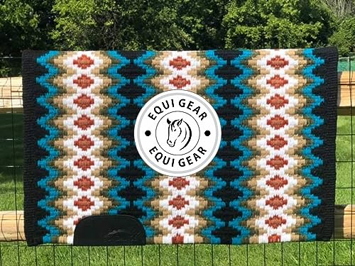 EQUIGEAR Western Show Horse Satteldecke aus neuseeländischer Wolle, Western-Design, handgefertigte Satteldecke, Wollpolster, Sensor Flex (Anpassung möglich), WW79 (34x34)