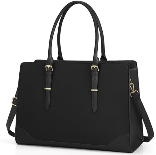 IGOLUMON Bolso Muje Bolso Universidad Mujer Grande Bolso Shopper Cuero PU Bolsos Impermeable Bolso Tote para Ordenador Portátil 15.6 Pulgadas Negro