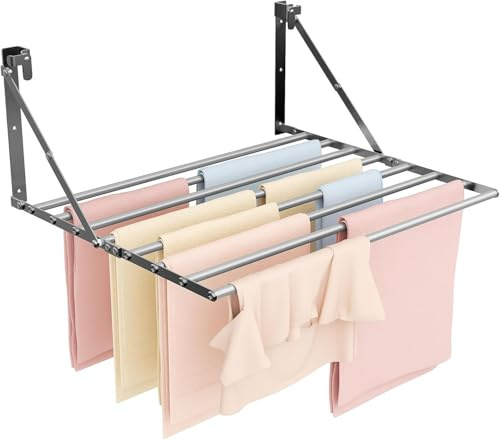 Innotic Stendibiancheria da Parete 8 Barre, Stendino a Muro Richiudibile in acciaio inox, Retrattile Stendino da Parete per Esterni o Interni, Bagno, Balcone, 61x 49 x 25.5 cm