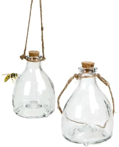 Set di 2 trappole per vespe in vetro, con gancio per appoggiare o appendere, riempibili con tessuto attrattivo, senza sostanze chimiche, per respingere gli insetti