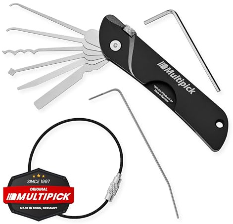 MULTIPICK Taschenmesser Dietrich Profi [7 Werkzeuge | EDC Edition | Schwarz] Lockpicking Set im Taschenmesserformat, Lockpicking Set für Anfänger & Profis - handliches Schlüsseldienst Werkzeug
