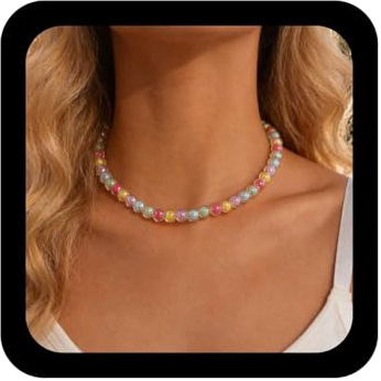 Inilbran Boho Regenbogen Perlen Choker Halskette Vintage Bunte Perlen Halskette Candy Farbe Glasperlen Halskette Minimalistische Samen Perlen Kette Halskette Schmuck Für Frauen Und Mädchen