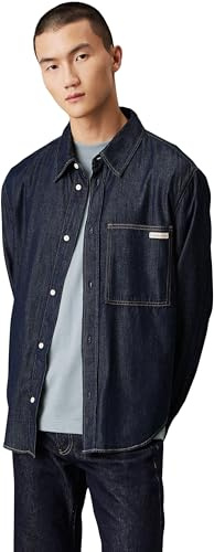 Calvin Klein Jeans Camisa Vaquera Regular para Hombre L/S, Mezclilla Oscuro, XL