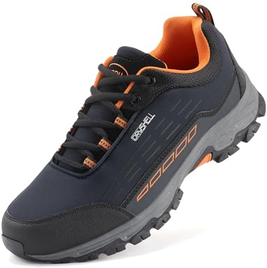 LANGDU Zapatillas de Senderismo Hombre Mujer Trekking Zapatos de Montaña Ligeras Transpirable Tamaño 37-46(46EU,Azul-Naranja 10)