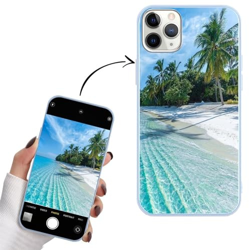 DCPPCY Personalisierte Handyhülle kompatibel mit iPhone 15 Hülle Personalisierte, mit Eigenem Foto Bild Text Individuelle Schutzhülle Blau Silikon Handyhülle Selbst Gestalten Text Custom Case