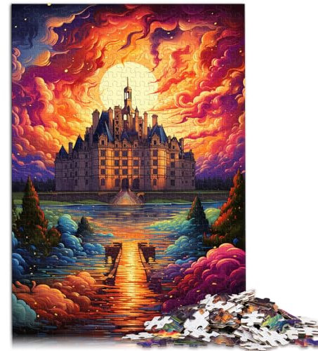 Puzzle 1000 Teile, Die farbenfrohe Psychedelie von Schloss Chambord, für Erwachsene und Familien, Holzpuzzle, Lernspiel, Größe: 50 x 75 cm