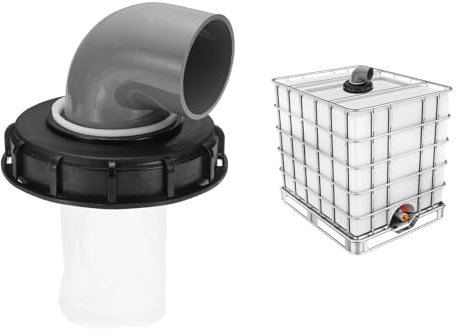 PATIKIL 90° IBC Lid Filter Cover 163mm Plastic Ton Barrel Cover with Washable Nylon Filter IBC Tote Hose Adapter IBC Tank Container for Rainwater Tank 1000L IBC Tank, Black Gray